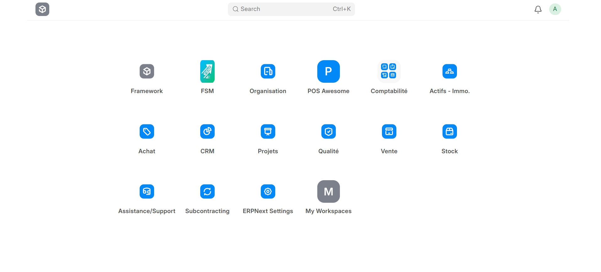 ERPNext home dashboard